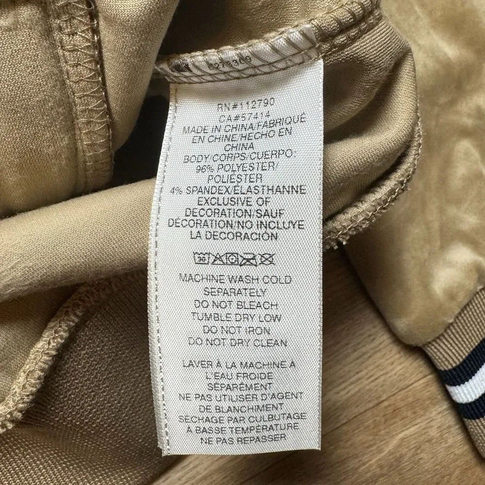 True Religion Tour Jacket Men's Large Tan Track Velour Travertine Full‎ Zip NWT